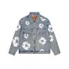 Streetwear Cotton Denim Jacket Pants Set With Floral Print Unisex Fall Outfit