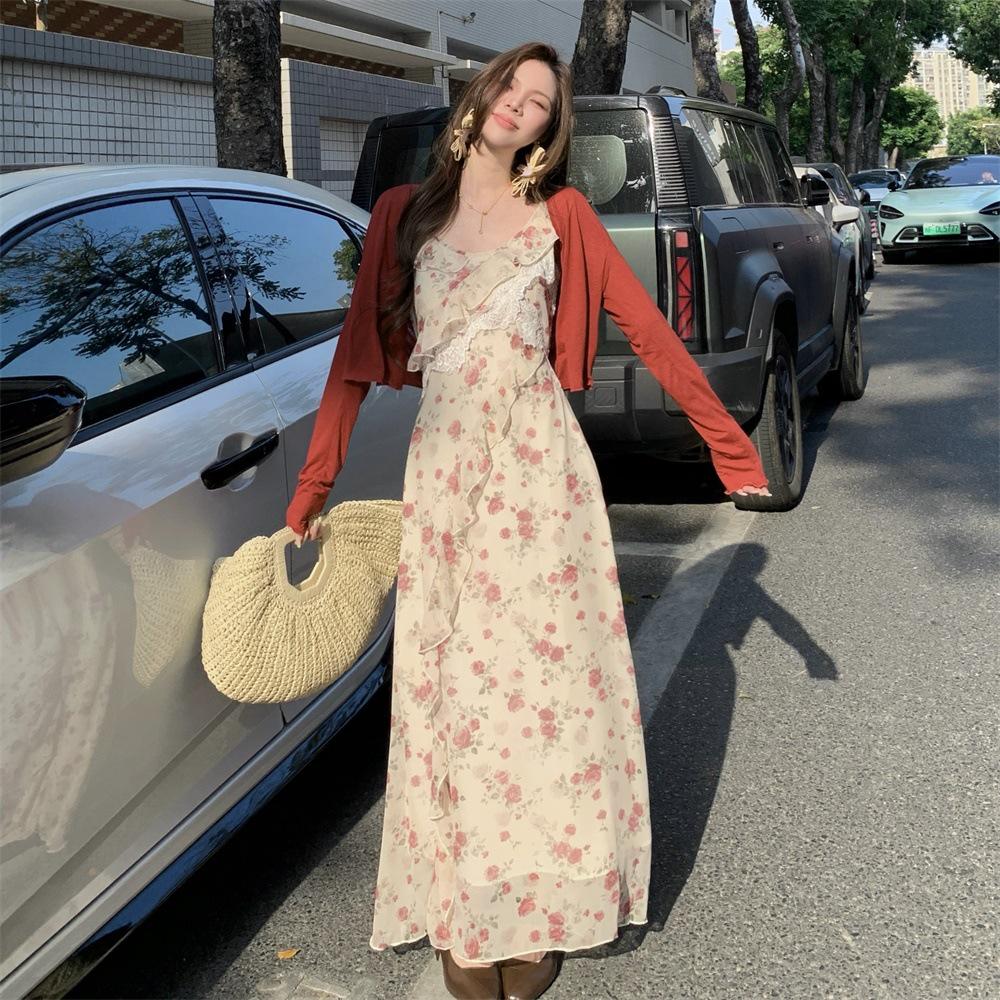 

Women s Plus Size Floral Chiffon Dress & Knit Long Sleeve Jacket Set - Spring/Summer 3XL