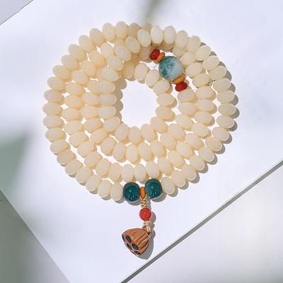 Bransoletka Mala ze 108 naturalnych białych nasion Bodhi - Chińskie buddyjskie koraliki modlitewne Zen, Unisex różaniec do medytacji, Minimalistyczna biżuteria duchowa