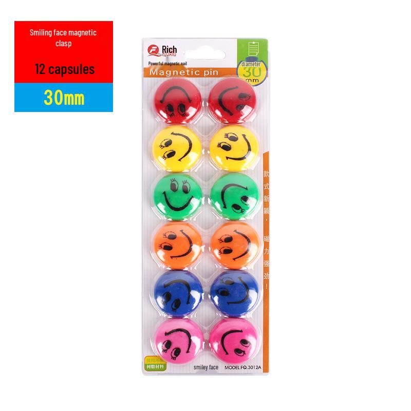 Smiley Face Magnetic Buttons: Colorful, Strong Magnets for Whiteboards & Chalkboards
