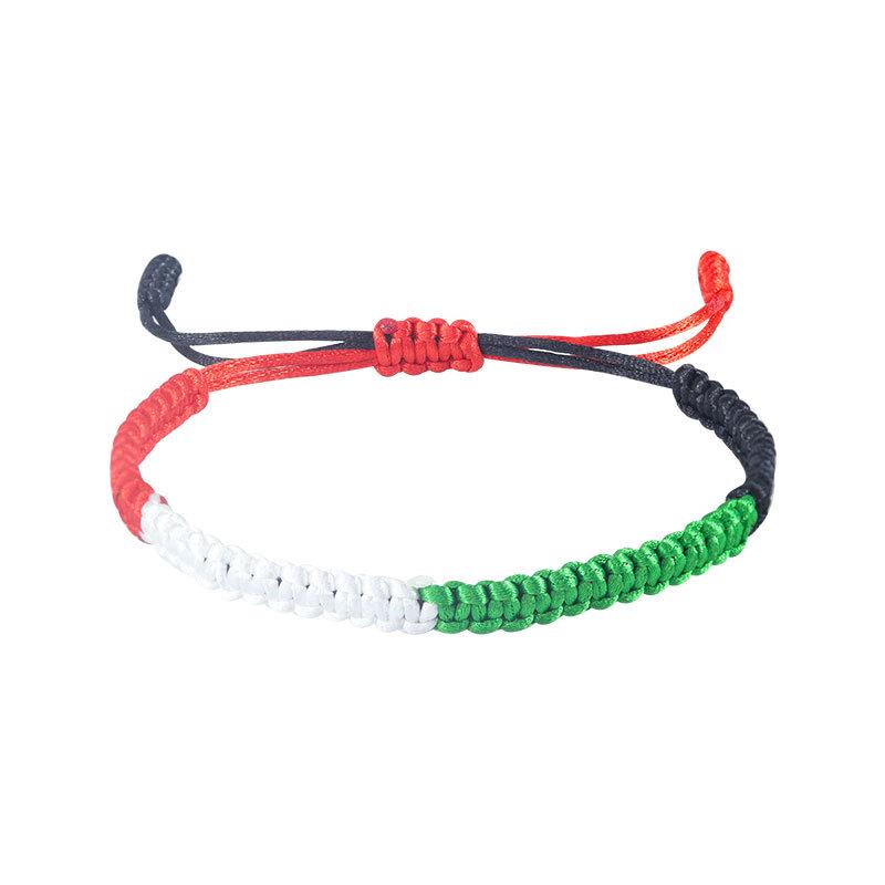 Handgefertigtes verstellbares Armband in den Farben der Flaggen von Palästina, Kuwait, VAE mit buntem Vajra-Knoten