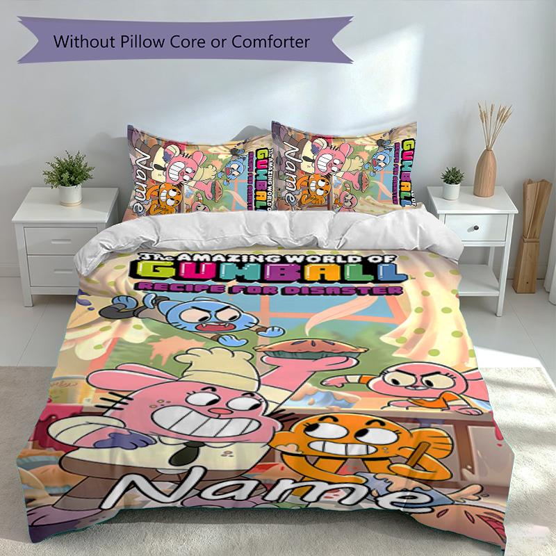 3pcs Custom Name The Amazing World of Gumball Bedding Set,Includes 1 Duvet Cover and 2 Pillowcases,All-season Bedroom Decor