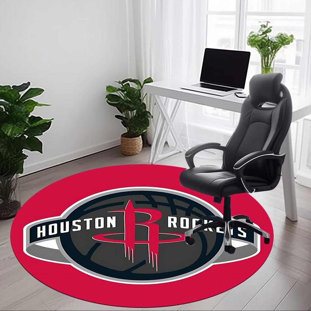 1pc Houston Rockets Office Round Area Rug, Indoor Mat Suitable For Office,Bedroom Living Room Home Decor, Room Deco A0926208