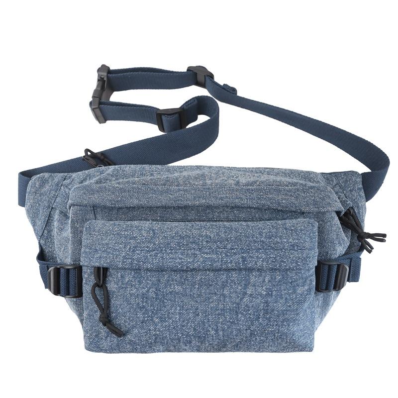 Washed Denim Bag, Light Casual Men's Bag, Sports Slanted Shoulder Bag, Sports Fashion Cycling Bag, Trendy Breast Bag