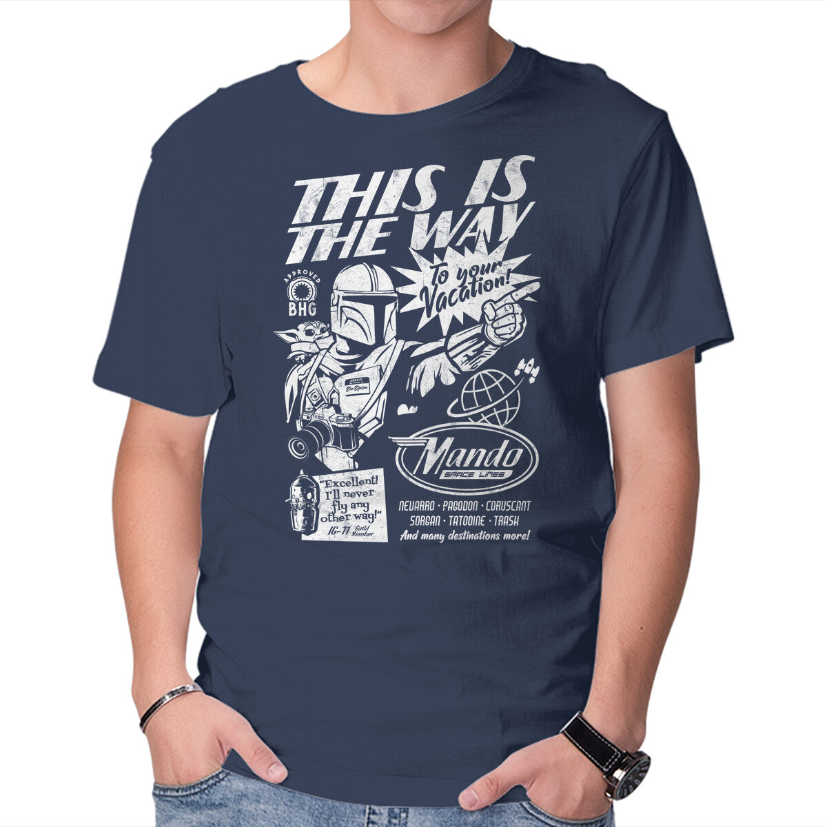 Unisex Crew Neck T-Shirt Mando Space Lines Graphic Short Sleeve Casual Tee XS
