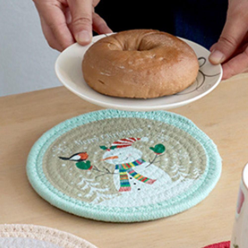 Anti-scalding Coaster Heat Insulation Pot Pad Christmas Woven Cotton Placemat  Table Decoration