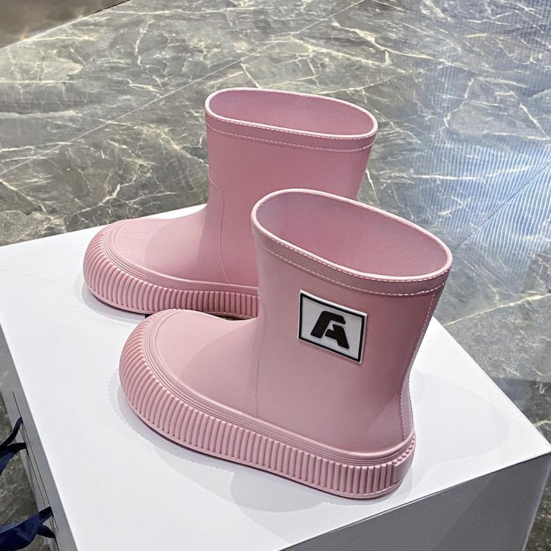 Fashion Winter Mid-tube Beam Mouth Fashion New Women's Rain Boots Fashion Thick Sole Anti Slip Ladies Rain Shoes Outdoor Non-Slip Shoes