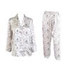 SMR Silk Long Ornamental Arabesque Damask Pattern Women's 100% Pajamas, White, Sleeves, (L)
