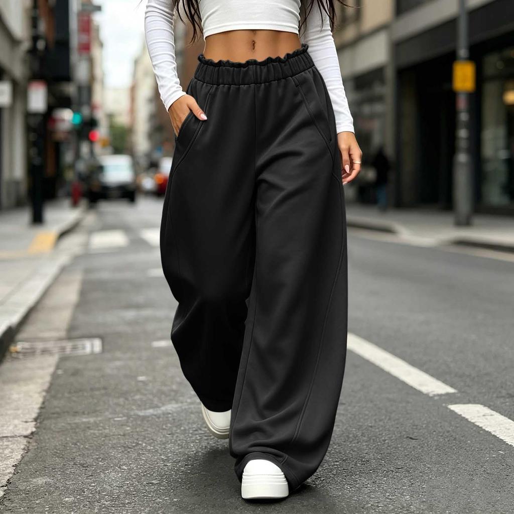 Women's Fashion Casual Wide Leg Pants Loose Fit Color Trousers