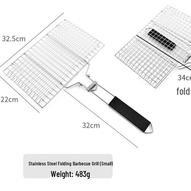 

304 Stainless Steel Folding BBQ Grill Net for Fish and Vegetables, Detachable & Portable.