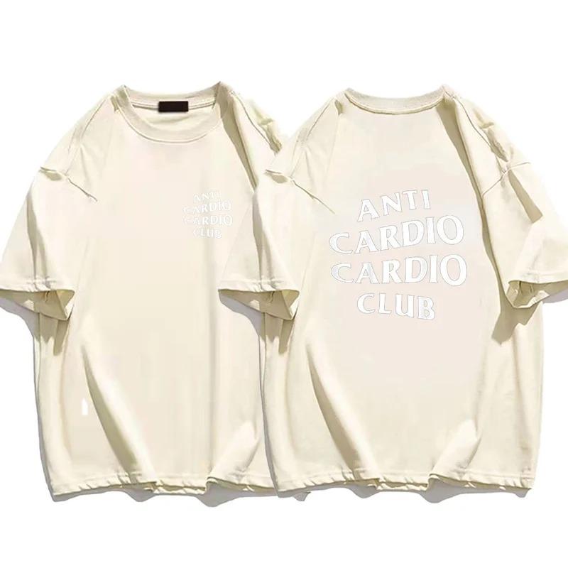 Plus Size Anti Cardio Club T Shirt Gym Life Letter Print T-Shirt Cotton Tshirt for Women Men Clothes Oversize Male Tee Summer