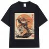 Japanese Style Samurai Cat and Tiger Graphic Tshirts Men Women Fashion Vintage T Shirt Oversized Cotton Casual Tees Streetwear