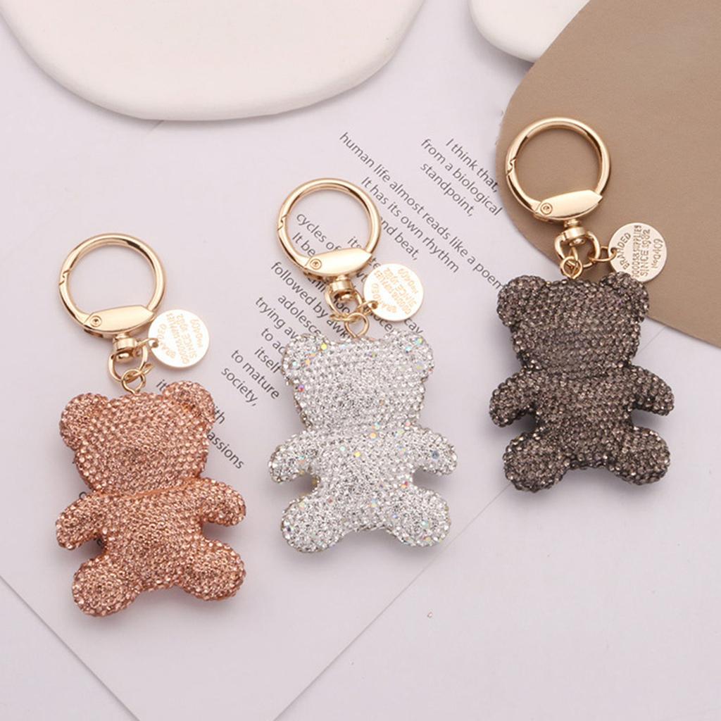 Cartoon Bear Keychain Pendant Cute Rhinestone Bear Keyring Charm Decorations Bag Keyring Hanging Ornament Car Keys Ring