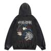 Mens Oversized Washed Fleece-Feel Printed Hoodie Casual Streetwear Loose Fit