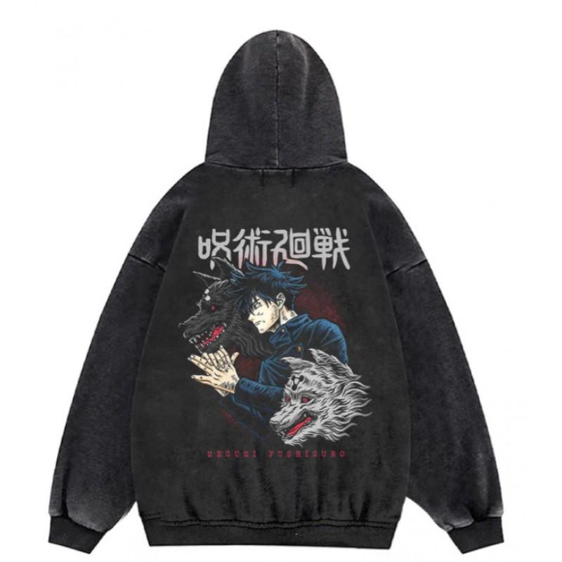 Mens Oversized Washed Fleece-Feel Printed Hoodie Casual Streetwear Loose Fit