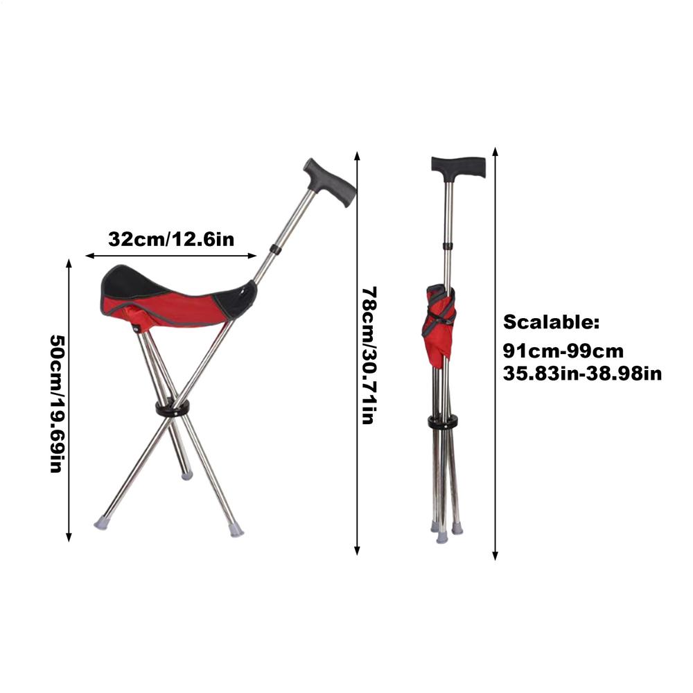 Walking Cane with Seat Foldable Walking Stick Seat Anti-slip Crutches Stool Mobility Aid for Elderly Men Women Travel Climbing