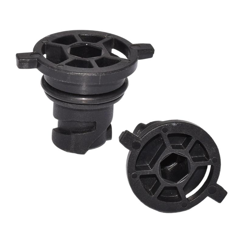 111116RC2B Black Automotive Oil Drain Closure with Two Opposing Grips, Recessed Center Drive, and Round Engineering Plastic Body