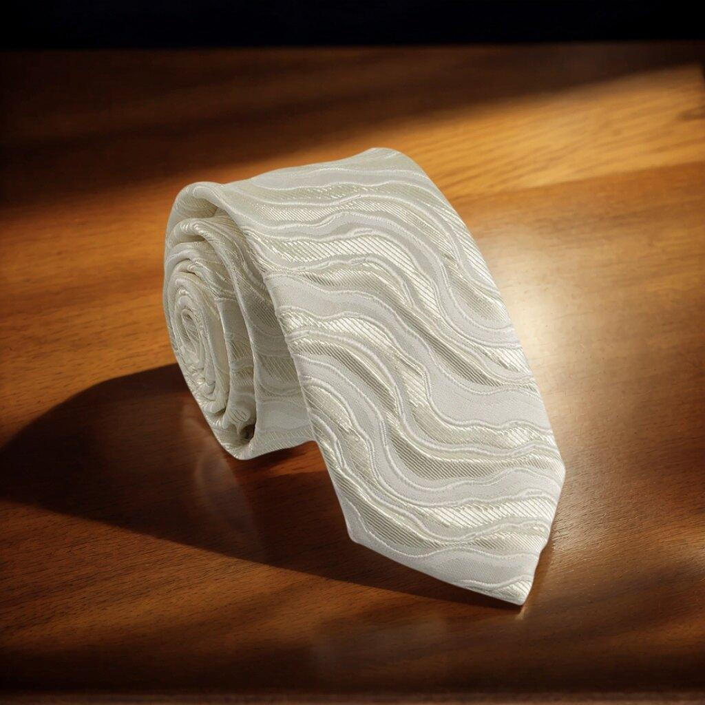 Fashion White 3D Wavy Striped Tie Jacquard Weave Slim 6CM Width Necktie Designer Mens and Women Ties