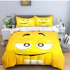 Set di biancheria da letto con stampa del logo del cioccolato M&M alla moda, set di biancheria da letto squisito, set copripiumino, set di piumoni, set di biancheria da letto, regalo per bambini