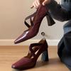 Comfortable Cross-tied Chunky Heel Pumps Women Elegant Square Toe Shallow Mouth Sandals Fashion Office Brand Shoes Tacones Mujer