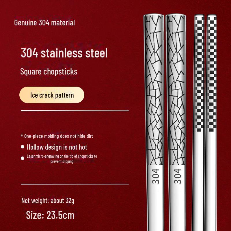 Essstäbchen-Set aus 316L Edelstahl, rutschfest, verbrühungssicher, quadratisch, für Hot Pot und Kinder