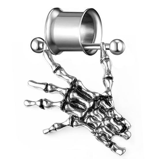 

Модный унисекс скелет рука кулон штанга ухо плоть туннель расширитель пирсинг 18mm