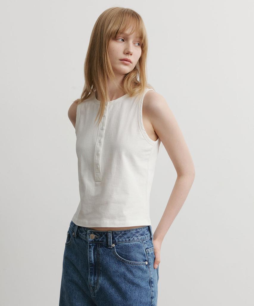 ARTID Ringer Henley Neck Sleeveless_White