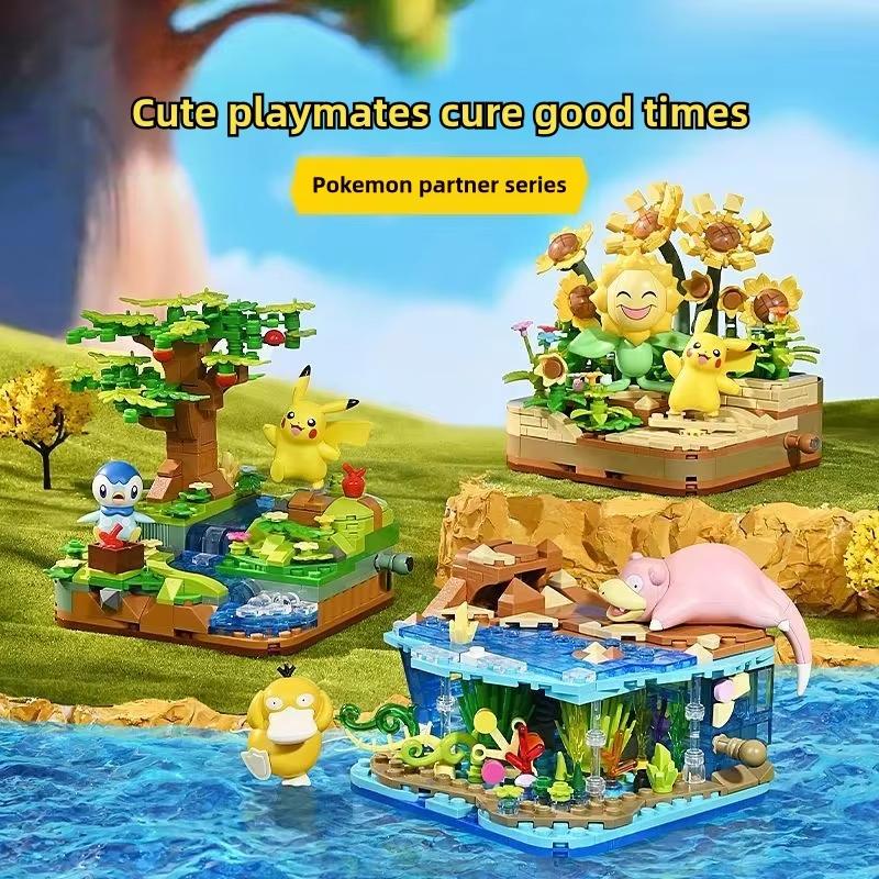 Pokmon Series Building Blocks Pikachu Psyduck Pogaman Cartoon Scene Model Bricks Collection Ornaments Kids Toys Holiday Gifts