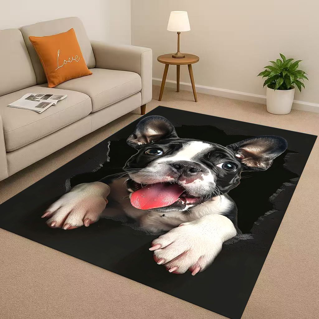 27 Stil Durchbrechende Wand 3D-Illusion Hund Welpe Wohnzimmer Rutschfester Teppich für Schlafzimmer Spielzimmer Sofa, Heimdekoration Fußmatte