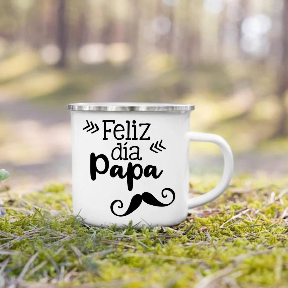 Best Mom & Dad In The Word Spanish Printed Mug Creative Coffee Cups Camping Enamel Cup Festive Birthday Gifts for Mother Father