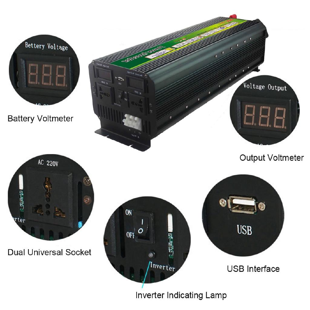 5000W 12V/24V To 220V Converter Power Inverter LCD Display 10000W