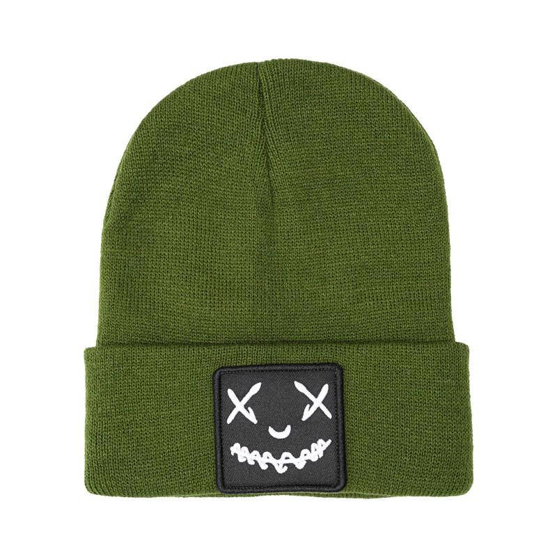 Unisex Embroidered Sad Expression Knit Wool Hat - Versatile and Warm for Autumn Winter One Size