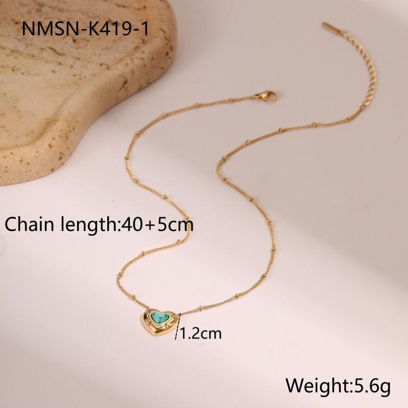 Stainless Steel Heart Shape Natural Stone Pendant Necklace Women Gold Or Tone MinimalistChain 2025 Fashion