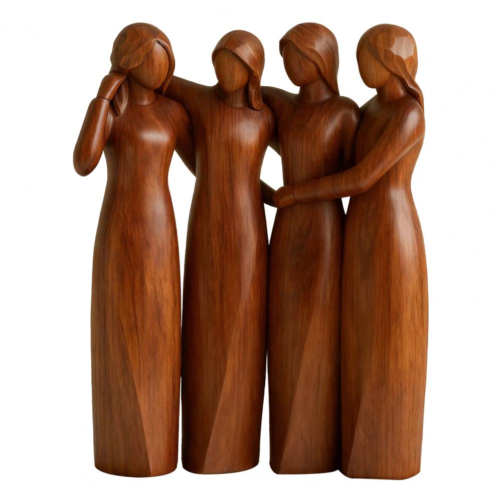 Sister Figurine Standing 2/3/4 Women Wooden Sculpture Friendship Gifts for Best Friends Women Desktop Ornament for Home Decor