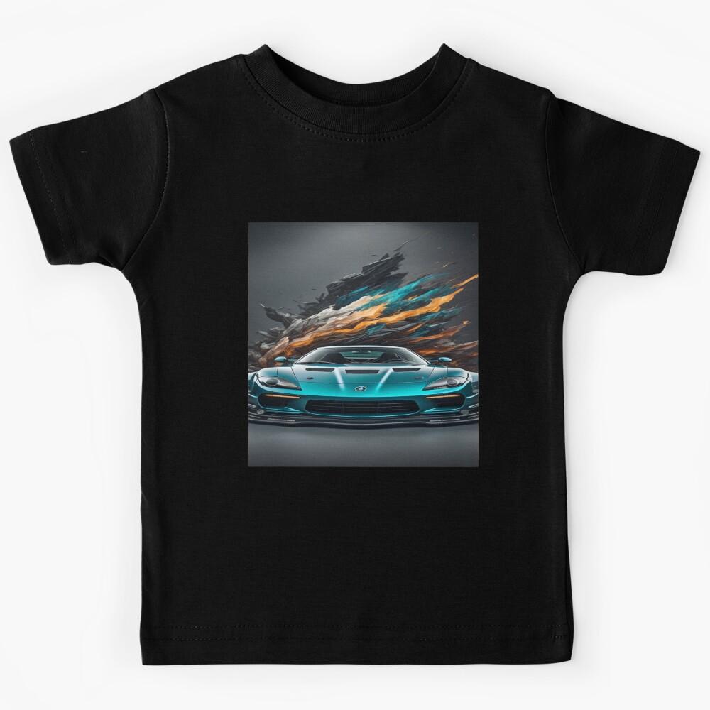 Custom Blue sports Car Flame Style background Kids T-Shirt 120