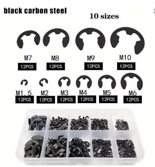 

120 шт. Набор стопорных колец из черной нержавеющей стали, набор стопорных колец E-Clip, шайб для крепления вала M1.5-M10