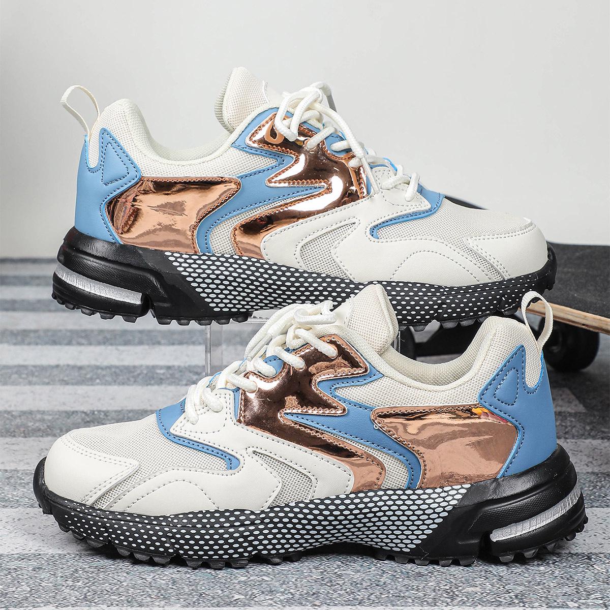 

Модные повседневные кроссовки с цветными блоками и толстой подошвой для увеличения роста — унисекс-обувь для пап в европейском и американском стиле 42 синий/бежевый