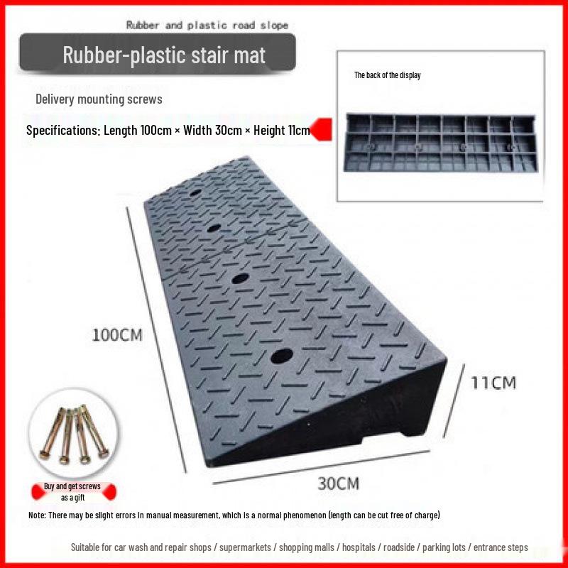 Rubber-Plastic Car Ramp: Slope Mat, Curb Edge, Uphill Climb, Triangle Speed Bump