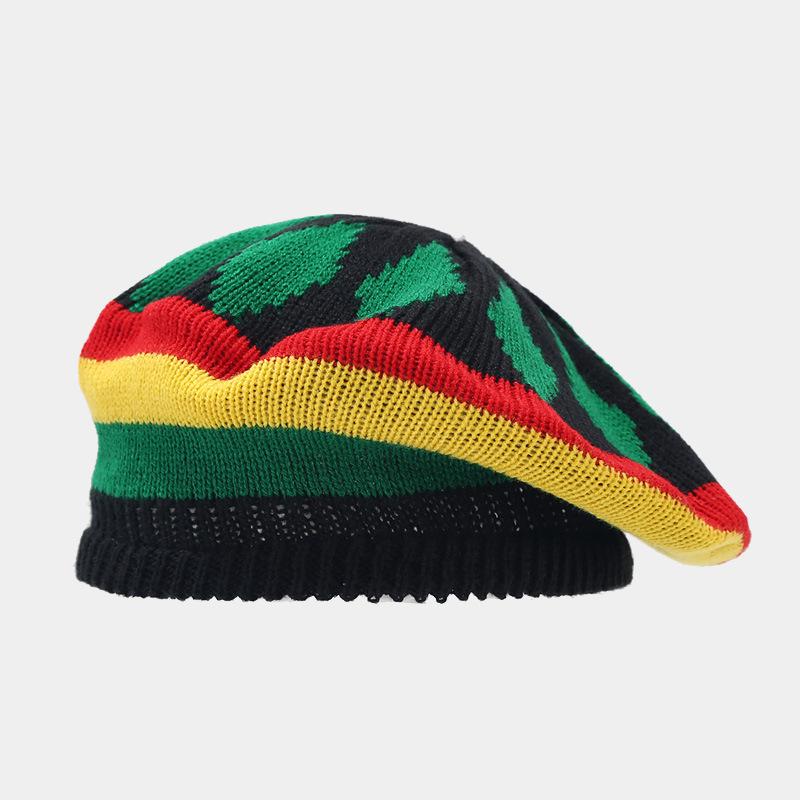 Wig Braided Hat Women's Vintage Yellow-Green Patchwork Beret Men's Halloween Yarn Knitted Hat