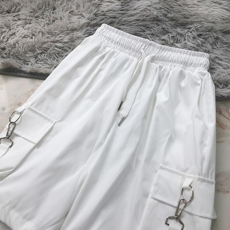 Summer Cargo Shorts Women Y2K Harajuku Streetwear Hip Hop with Chain Shorts Bf High Waist Baggy Wide Leg Short Pants