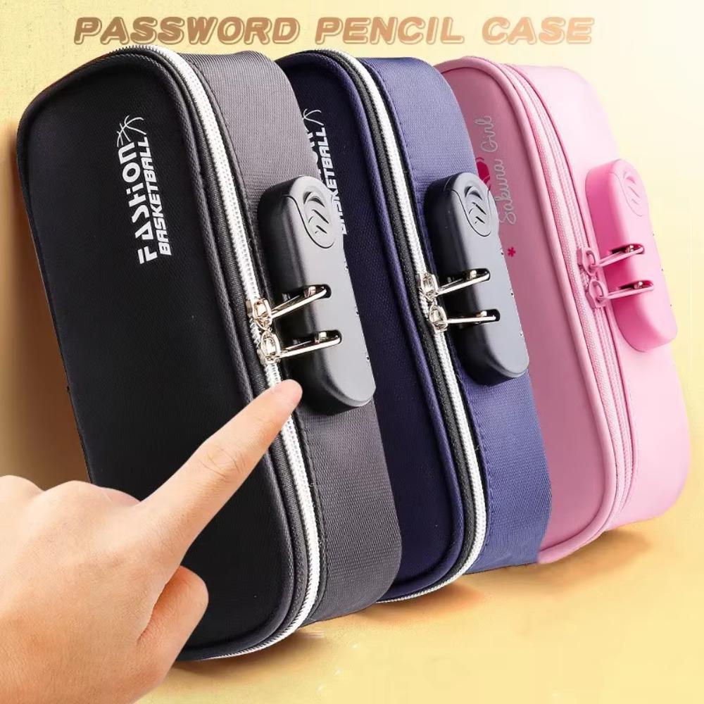 Canvas Password Lock Pen Box Stationery Portable Organizer Box Large-Capacity Pencil Case  Gifts