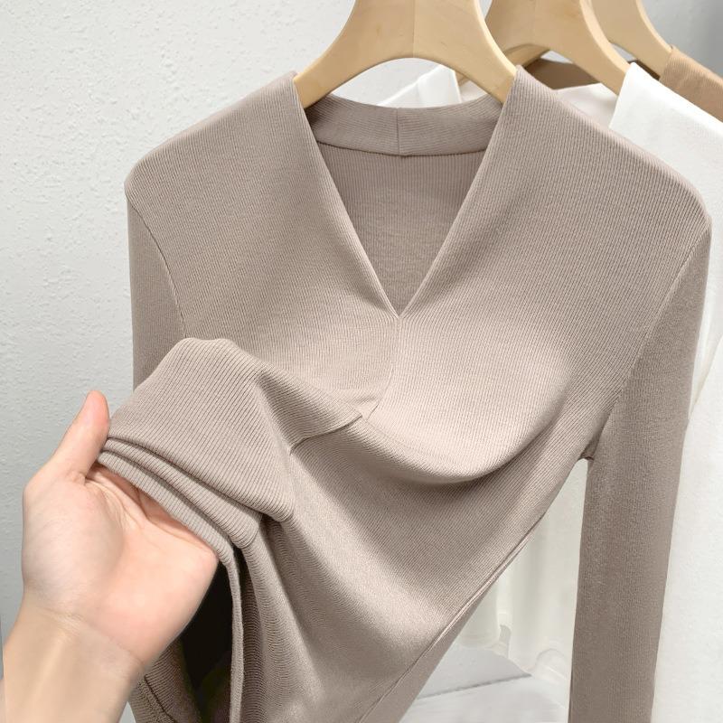 

Модальная базовая рубашка новая женская темпераментная рубашка с V-образным вырезом и длинными рукавами эластичный топ с внутренней талией 3XL хаки