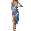 Women's Summer Long Dress, Sleeveless with Side Slits, Long Plaid Printed Vest Dress