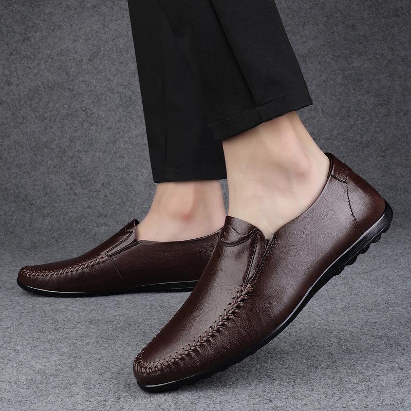 2259 Men'S Shoes Loafers Leather Shoes Foot Cover Cowhide Surface One Pedal Flat-Soled Handmade Casual Shoes Large Size Single Shoes