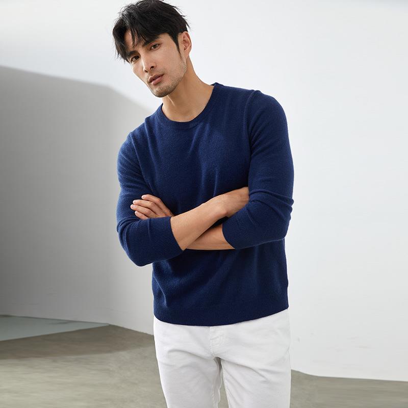 

Мужской свитер с круглым вырезом из 100% кашемира - Британский стиль, приталенный крой для осени/зимы M