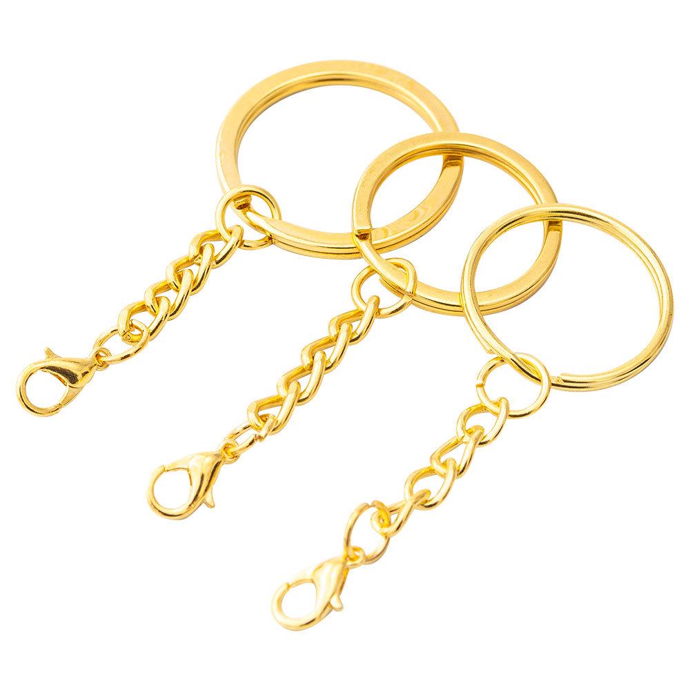 Gold-Plated Keychain Kit: 25/30mm Metal Key Rings with Lobster Clasp and Hanging Chain for DIY Jewelry and Accessories