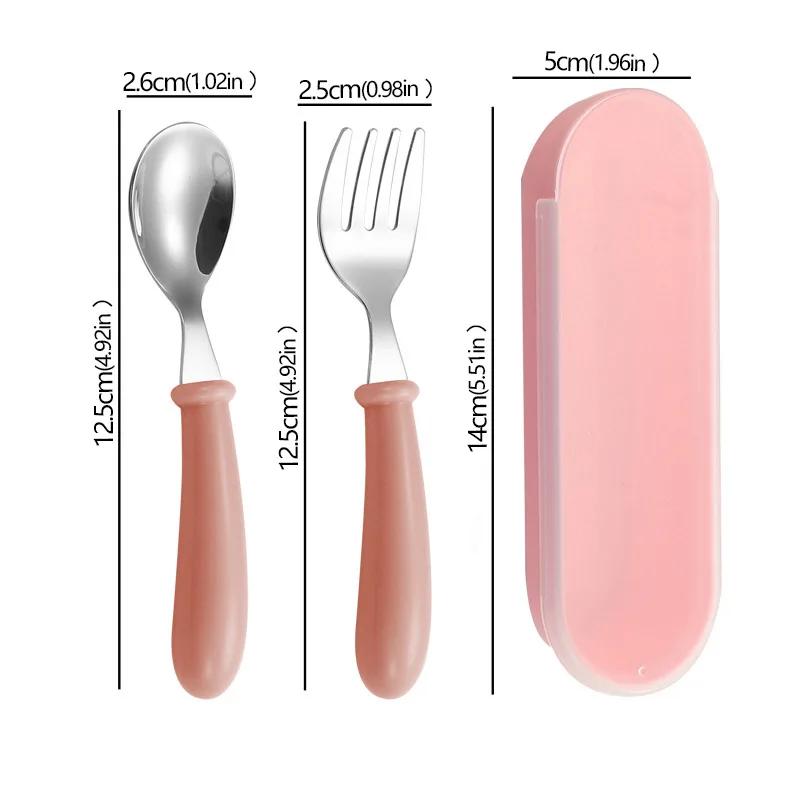 

2 шт. детские ложки-вилки с коробкой, посуда из нержавеющей стали, столовые приборы для кормления, набор детской посуды, детский прибор розовый
