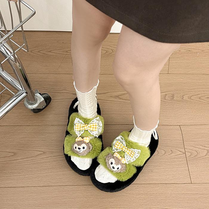 Cute Fluffy Slippers Women's Outer Wear 2025 New Home Indoor Non-slip Students Thick-bottomed Cotton Slippers
