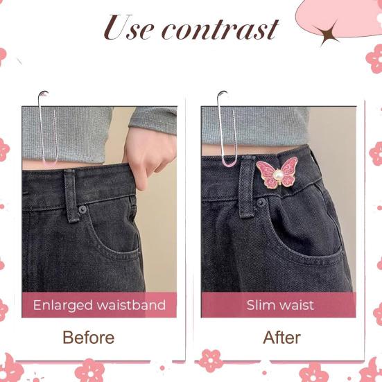 2Pcs Waist Butterfly Clips Reusable No Sew Pants Waist Tightener Buckle Clasp Detachable Butterfly Waist Cinching Button for Loose Jeans