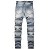 Verwaschene Blaue Distressed Bestickte Herren Skinny Jeans